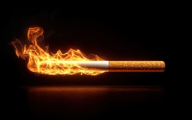 Burning cigarette on a black background