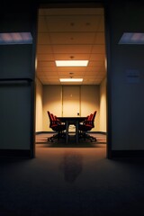 Fototapeta premium Simple yet powerful stillframe of a conference room door closing AI generated illustration