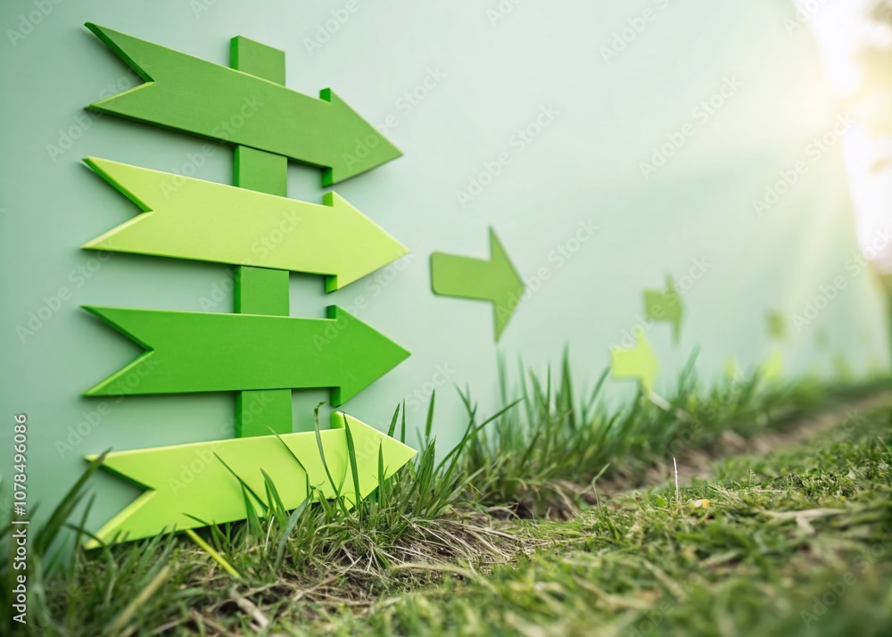 Poster dynamic green arrows illustrating growth and direction with ample copy space for textual information