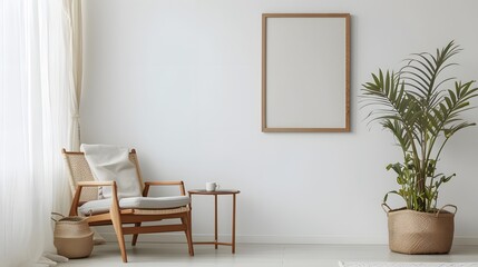Simple yet stylish room featuring a modern movie poster in a wooden frame AI generated illustration