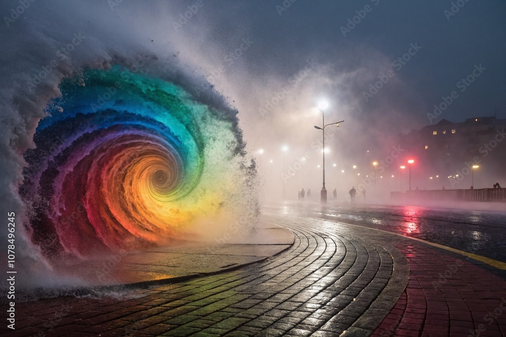 Aufkleber Dynamic Multicolor Vortex with Atmospheric Fog for Abstract Solo Song Album Cover in 2024, Emphasizing Bokeh Effect for a Unique Visual Experience