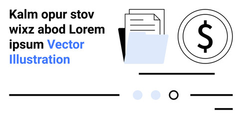 Documents, dollar sign, placeholders for text and buttons, and text elements. Ideal for accounting, finance, business reports, invoicing, budgeting, bookkeeping, and landing pages. Landing page