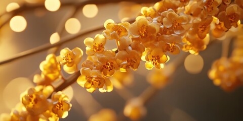 a Close-Up of Osmanthus Flowers Under a Full Moon at Night, Capturing the Warmth of the Mid-Autumn Festival. This Three-Dimensional Rendering Showcases a Natural Dreamlike Aesthetic with Advanced Comp