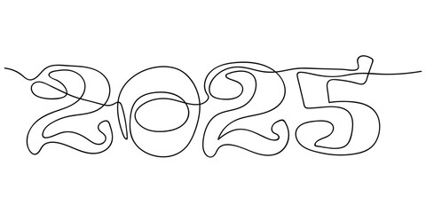 continuous line drawing 2025 number design logo minimalism concept celebration. Doodle vector illustration.