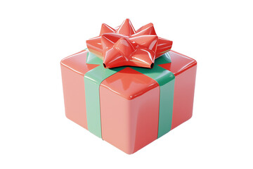 Gift Box: A simple, colorful 3D model of a gift box with a large, cartoonish bow on top, toy-like proportions, with vibrant red and green colors, isometric view on a white background.


