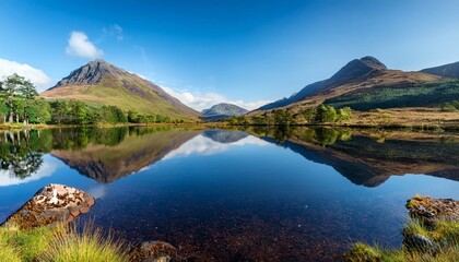 Fototapeta premium mountains reflected in blue lake glen affric scotland uk