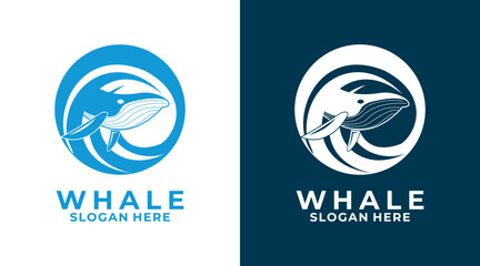 Creative Whale logo design, Whale with ocean sea water vector logo template