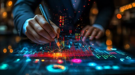 Businessman drawing a growth graph and business chart background