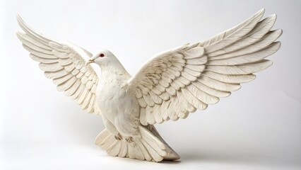 Obraz premium Elegant White Dove Sculpture with Outstretched Wings on a Pure White Background, Symbolizing Peace and Freedom in a Minimalist Artistic Style