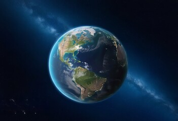 Fototapeta premium View of Planet Earth from Space Showing City Lights at Night. Created with Generative AI Technology