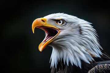 Obraz premium Close-up shot of a bald eagle. This image is perfect for projects about wildlife, freedom, and national symbols.