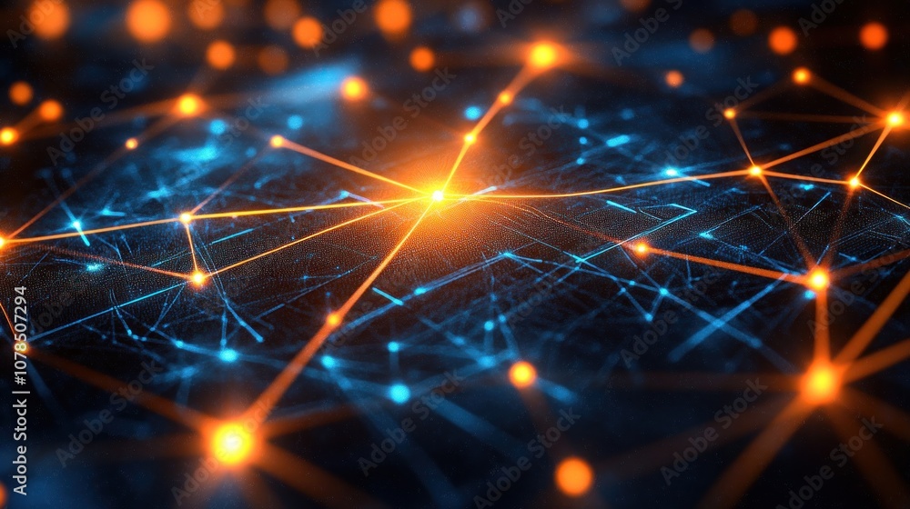 Wall mural abstract digital network with glowing lines and nodes. (1)