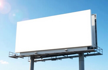 Obraz premium A large blank billboard towers against a blue sky, awaiting new advertisements to fill its space.