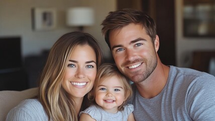 Fototapeta premium Family Portrait: A loving family, filled with joy and warmth, captured in a candid moment. The portrait radiates happiness and connection.