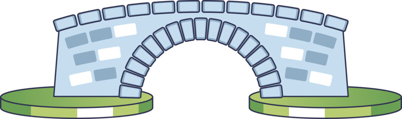 Minimalist bridge graphic between two cliffs, symbolizing connection and overcoming obstacles.