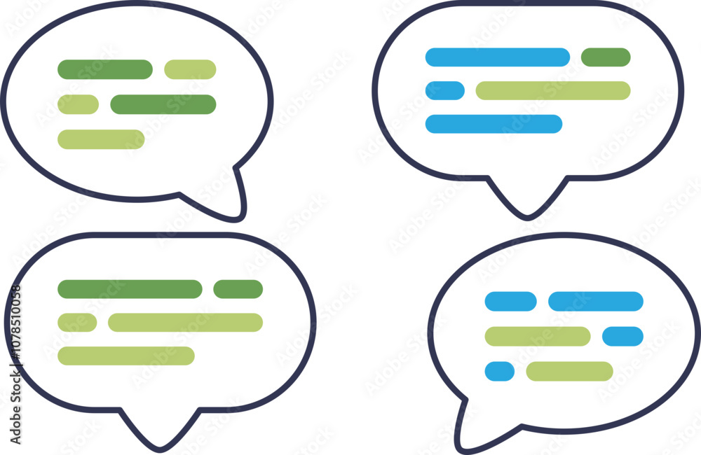 Aufkleber four speech bubbles with colored lines symbolizing communication and dialogue.