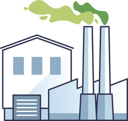 Illustration of a factory with green smoke, symbolizing eco-friendly industrial practices.