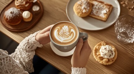Coffee Shop Delight: Latte Art and Sweet Treats 