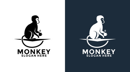 Creative Monkey Drink Logo vector, Chimp Drink logo, premium minimalism monkey logo icon template