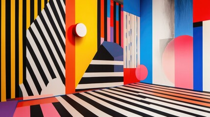 A bold, modern graphic design featuring geometric patterns, abstract forms, and vibrant colors for a cutting-edge aesthetic
