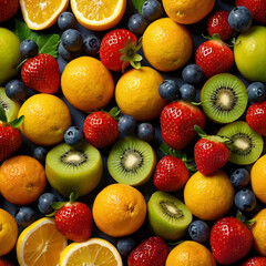 Bright, colorful fruits like strawberries, oranges