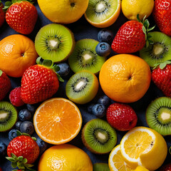 Bright, colorful fruits like strawberries, oranges