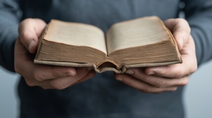 Open Blank White Pages of a Vintage Book Held in Hands Illustrating Chaos and Imagination in Literary Exploration