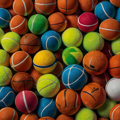 Brightly colored sports balls,