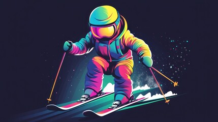 Astronaut Skiing Down a Rainbow Slope