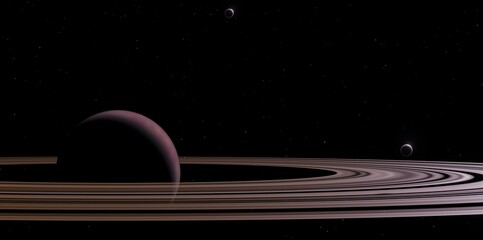 3d world representation with rings and moons orbiting