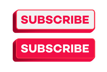 Subscribe button 3d style red color for channel subscription vector