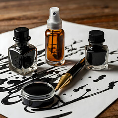 Calligraphy brushes and pens placed alongside each other showcase