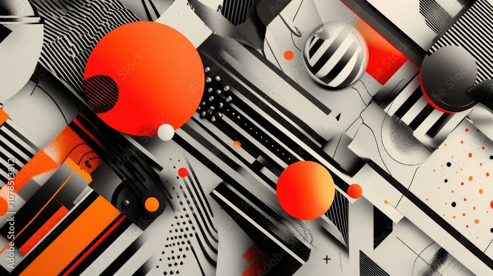 Poster a creative abstract graphic design with geometric visuals and dynamic colors, forming a modern, eye-