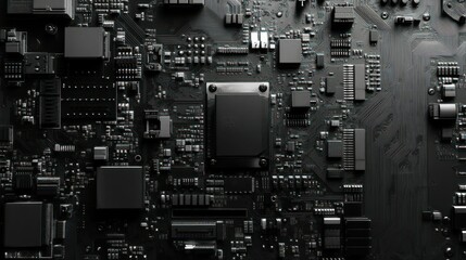 Fototapeta premium Modern circuit processor board semiconductor technology machine background wallpaper AI generated image