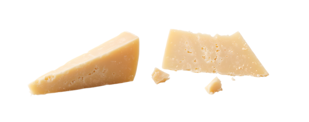 A block of fresh parmesan hard cheese isolated against a white background.