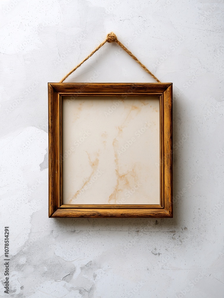 Aufkleber elegant wooden frame with twine hanger on textured marble background ideal for custom artwork or pho