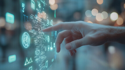 Human and Robot Fingers Touching with Holographic Icons