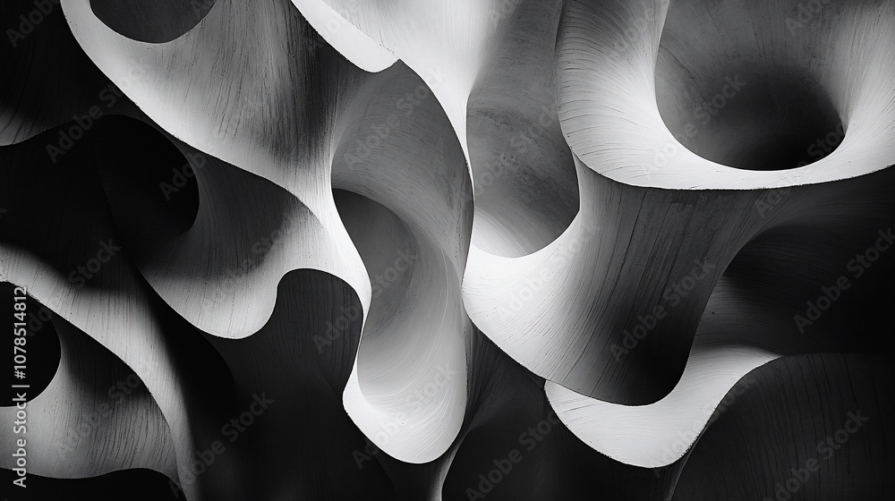 Poster abstract black and white image of a textured surface with flowing lines.