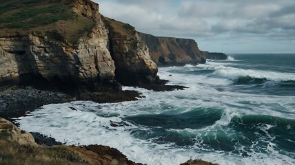 Obraz premium Dramatic Waves Crashing Against Rugged Cliffs