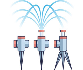 Illustration of three sprinkler heads with water spray, symbolizing irrigation.