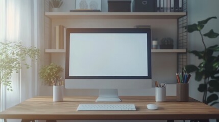 Workspace with mockup blank screen laptop computer.