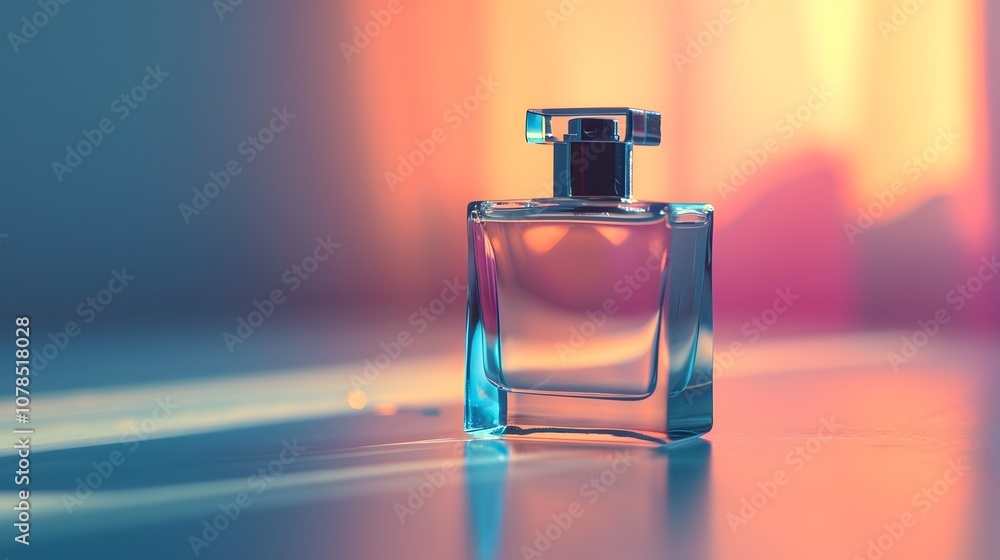 Poster simplistic view of a sleek perfume bottle in a hazy glow ai generated illustration