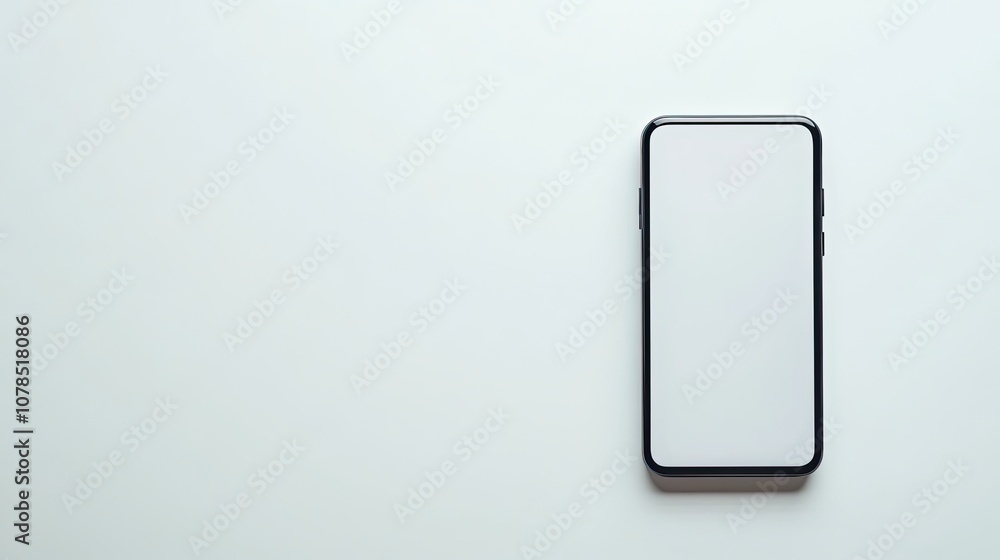 Poster minimalist smartphone on white surface with blank screen ideal for mockup displays in modern technol