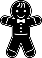 Christmas Gingerbread Man Black Silhouette. Vector Hand Drawn Illustration Isolated On Transparent Background