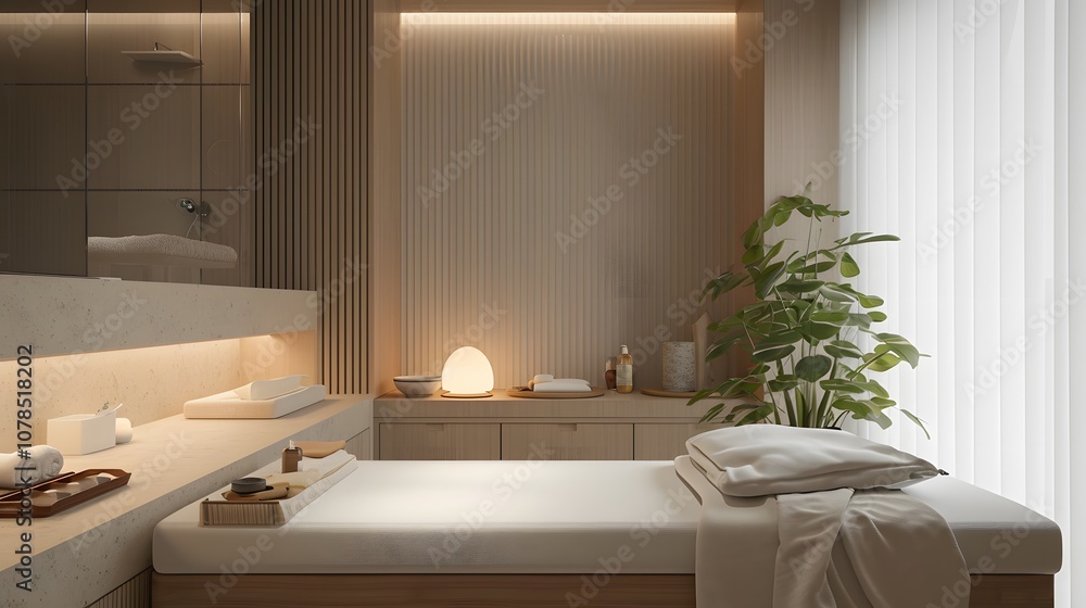 Poster simulate the feeling of relaxation with a minimalist image of a spa massage table ai generated illus