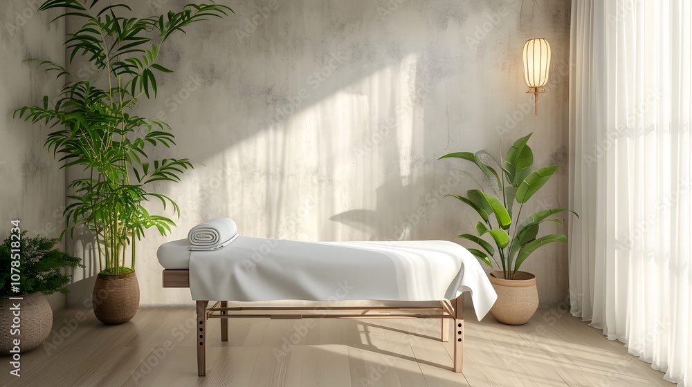 Aufkleber simulate the feeling of relaxation with a minimalist image of a spa massage table ai generated illus