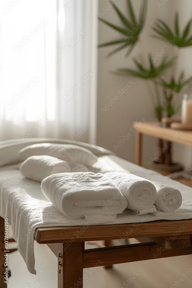 Poster simulate the feeling of relaxation with a minimalist image of a spa massage table ai generated illus