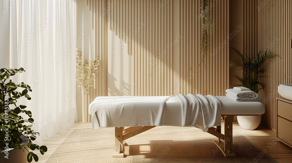 Poster simulate the feeling of relaxation with a minimalist image of a spa massage table ai generated illus