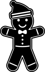 Christmas Gingerbread Man Black Silhouette. Vector Hand Drawn Illustration Isolated On Transparent Background