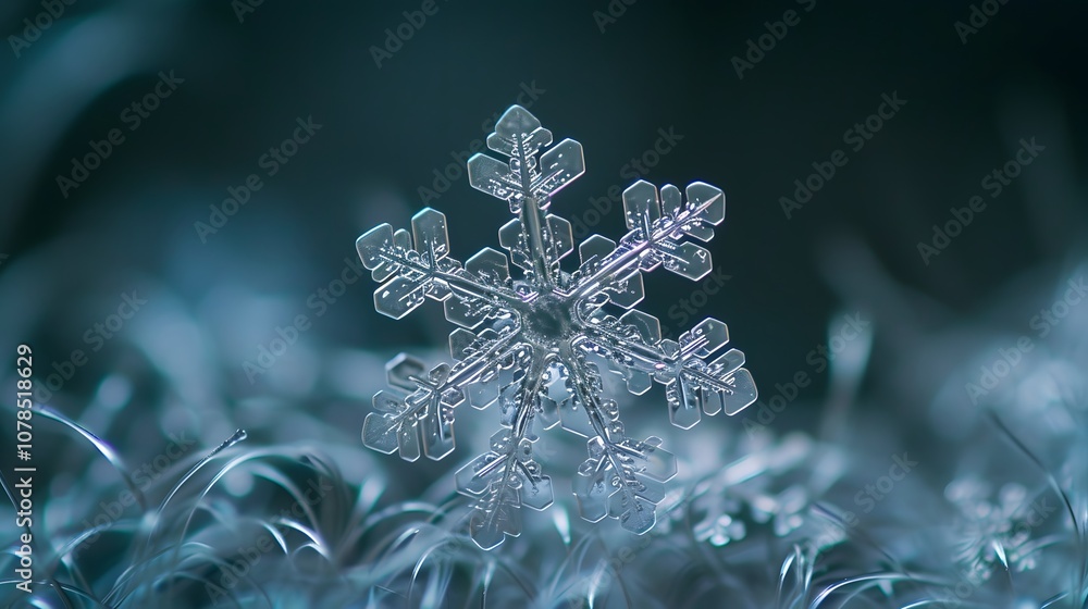 Aufkleber single snowflake captured in macro emphasizing its ethereal symmetrical design ai generated illustra